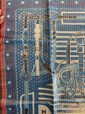 Pre-Owned HERMES Coaching Red White & Blue Bandana Disco 55