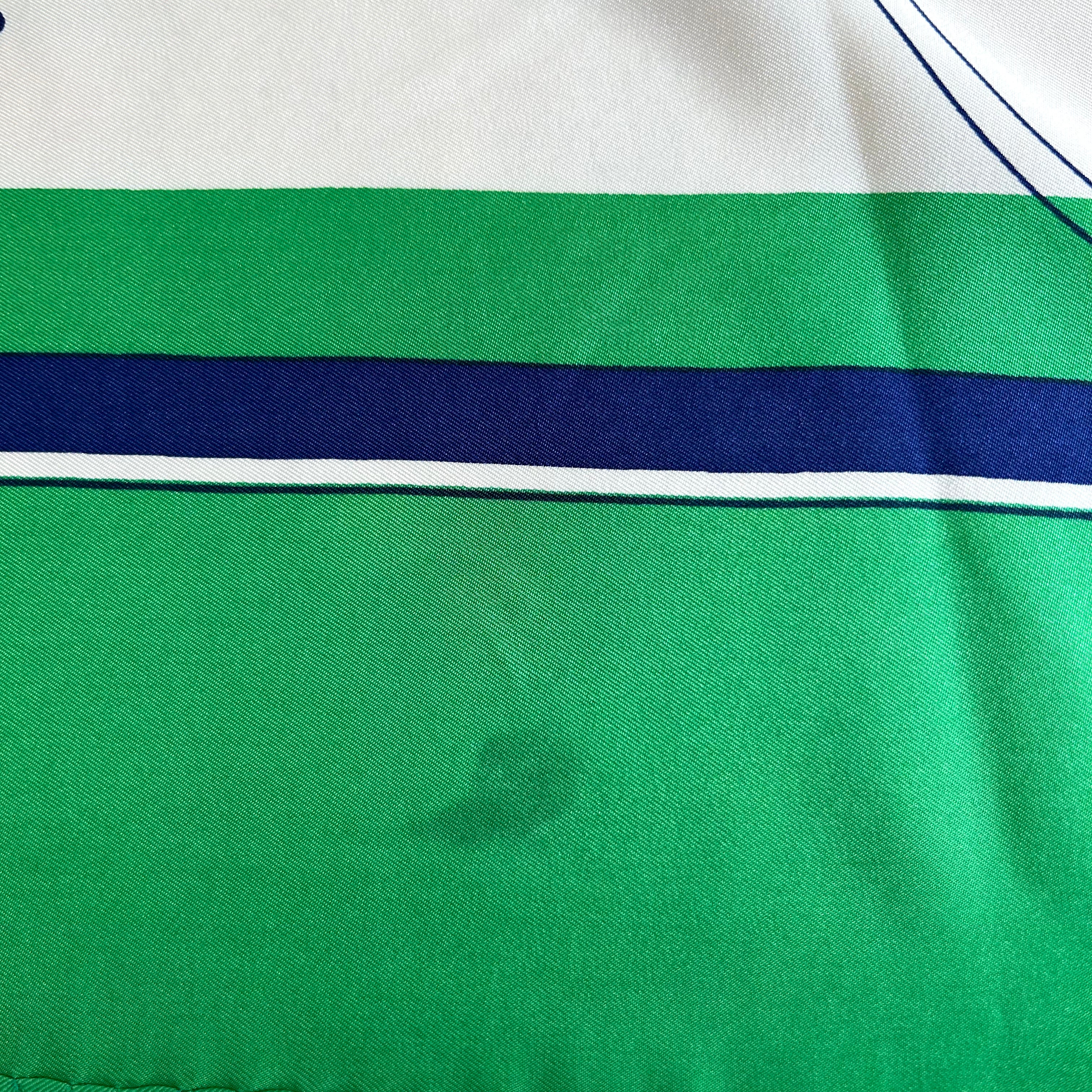 Pre-Owned HERMES Vintage Ex Libris Green and Blue Silk Scarf - 90cm