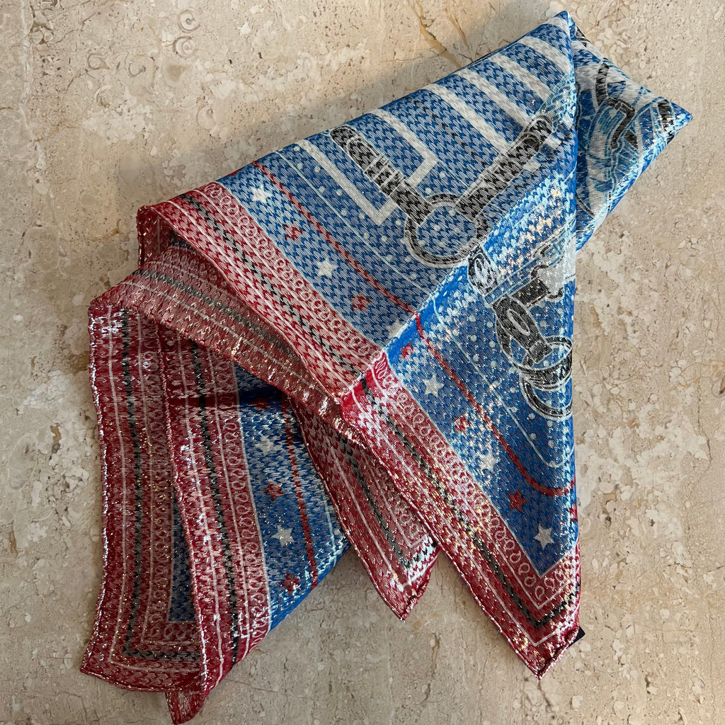 Pre-Owned HERMES Coaching Red White & Blue Bandana Disco 55