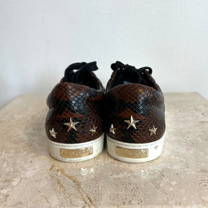 Pre-Owned JIMMY CHOO Brown Python Print Leather Sneakers - Size 35