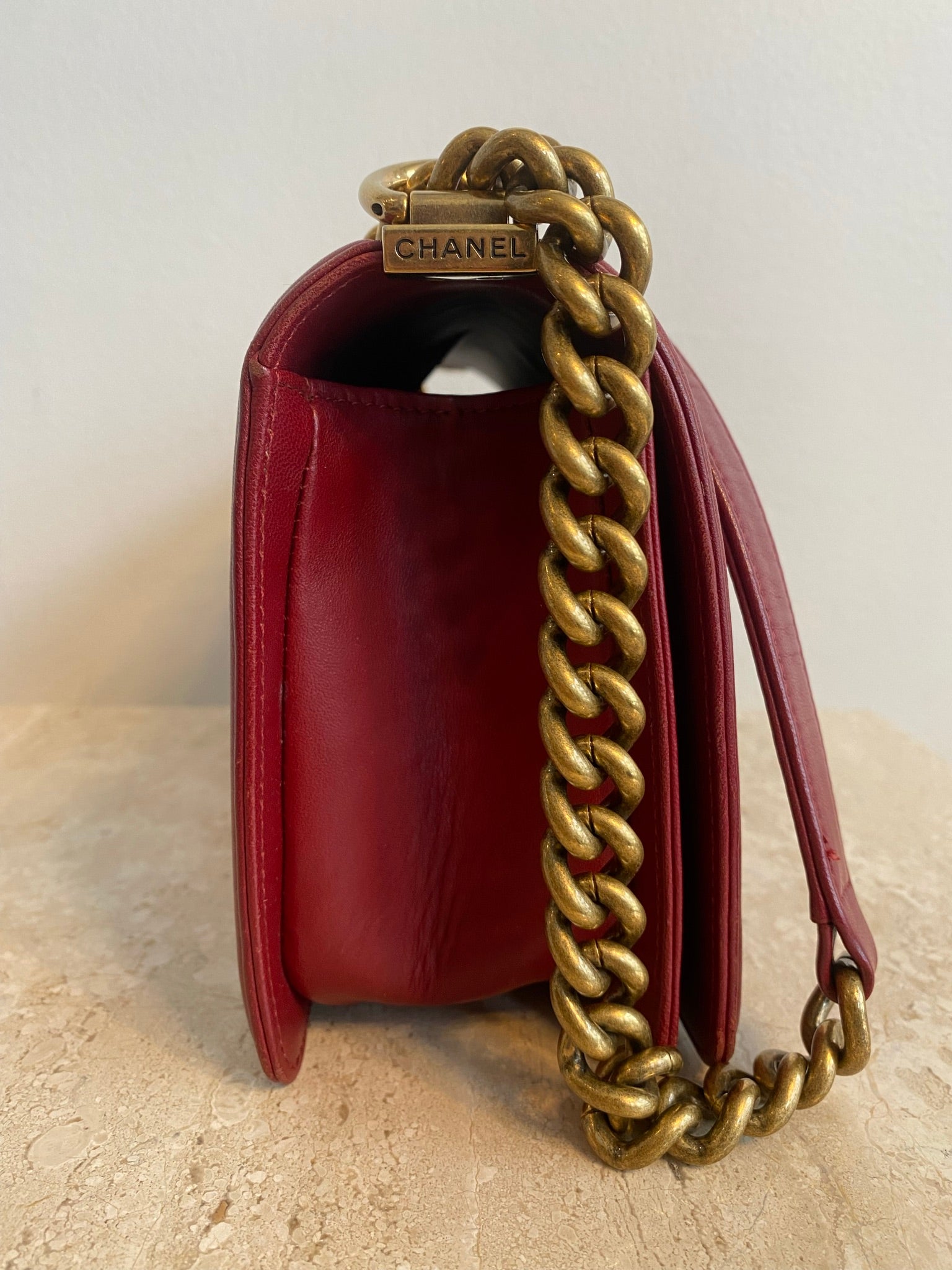 Pre-Owned CHANEL Old Medium Red Boy Bag GHW