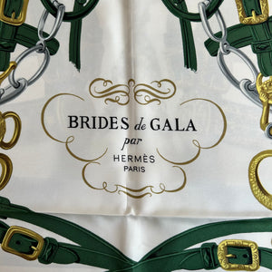Pre-Owned HERMES Vintage Brides de Gala Racing Green Silk Scarf - 90cm