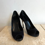 Pre-Owned GUCCI Black Peau du Soi Peep Toe - Size 36.5