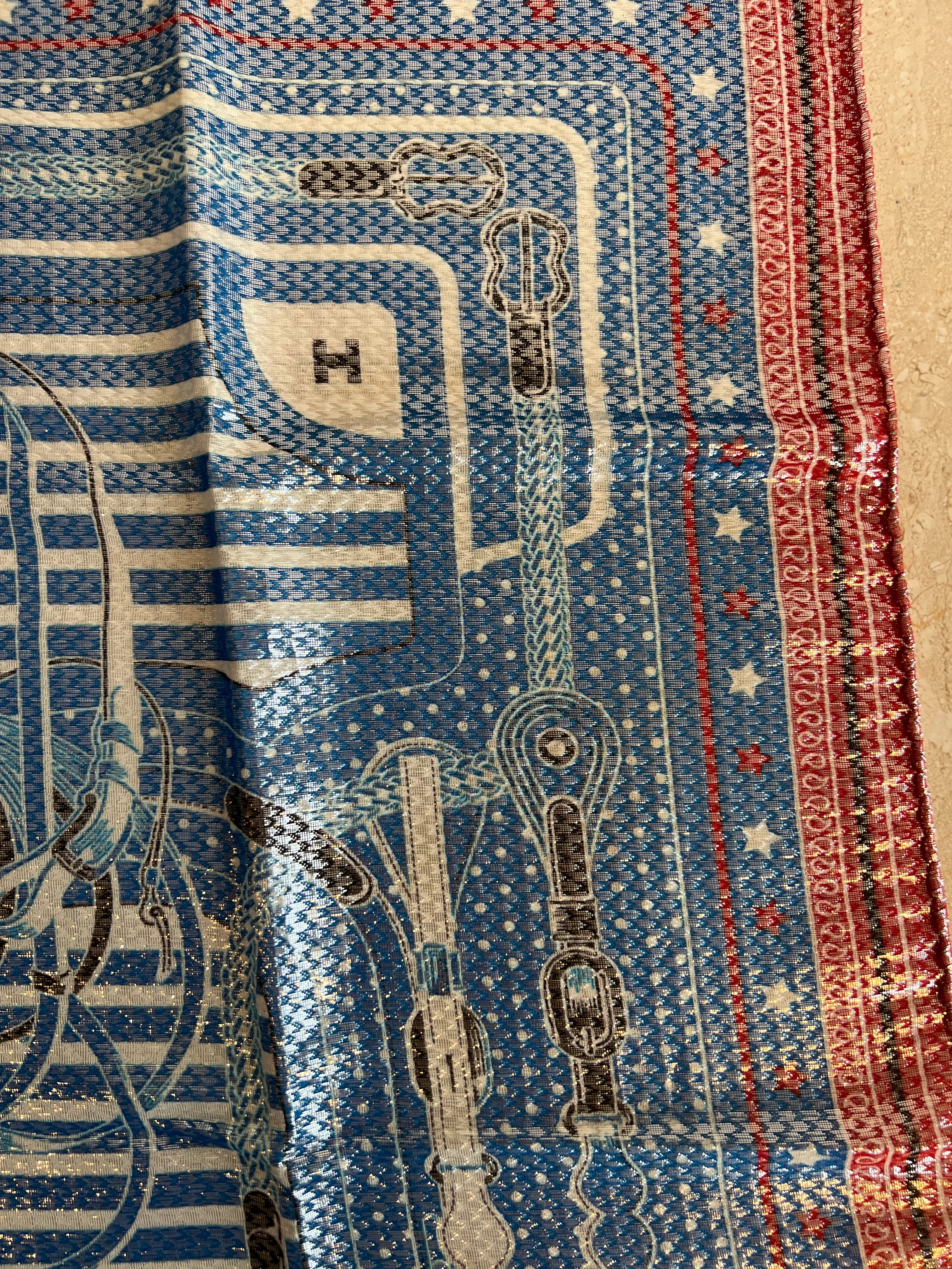 Pre-Owned HERMES Coaching Red White & Blue Bandana Disco 55