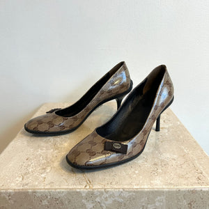 Pre-Owned GUCCI Crystal GG Bow Pumps - Size 39