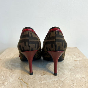 Pre-Owned FENDI Zucca Print Red Bow Pumps - Size 39