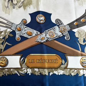 Pre-Owned HERMES Vintage Blue Le Debuche Silk Scarf - 90cm