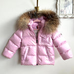 Pre-Owned MONCLER Pink Baby Puffer Coat with Fur Trim - Size 18/24