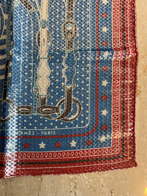 Pre-Owned HERMES Coaching Red White & Blue Bandana Disco 55