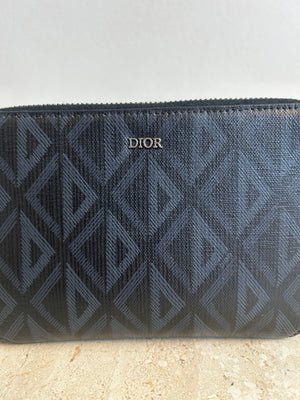 Pre-Owned DIOR CD Diamond Canvas Double Zip Crossbody Pouch
