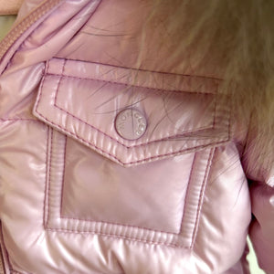 Pre-Owned MONCLER Pink Baby Puffer Coat with Fur Trim - Size 18/24