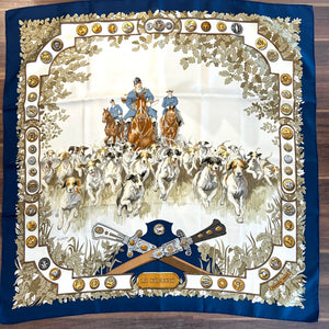 Pre-Owned HERMES Vintage Blue Le Debuche Silk Scarf - 90cm