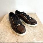 Pre-Owned JIMMY CHOO Brown Python Print Leather Sneakers - Size 35