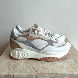 Pre-Owned JIMMY CHOO White/Powder Pink/Grey Landon Sneaker - Size 40.5