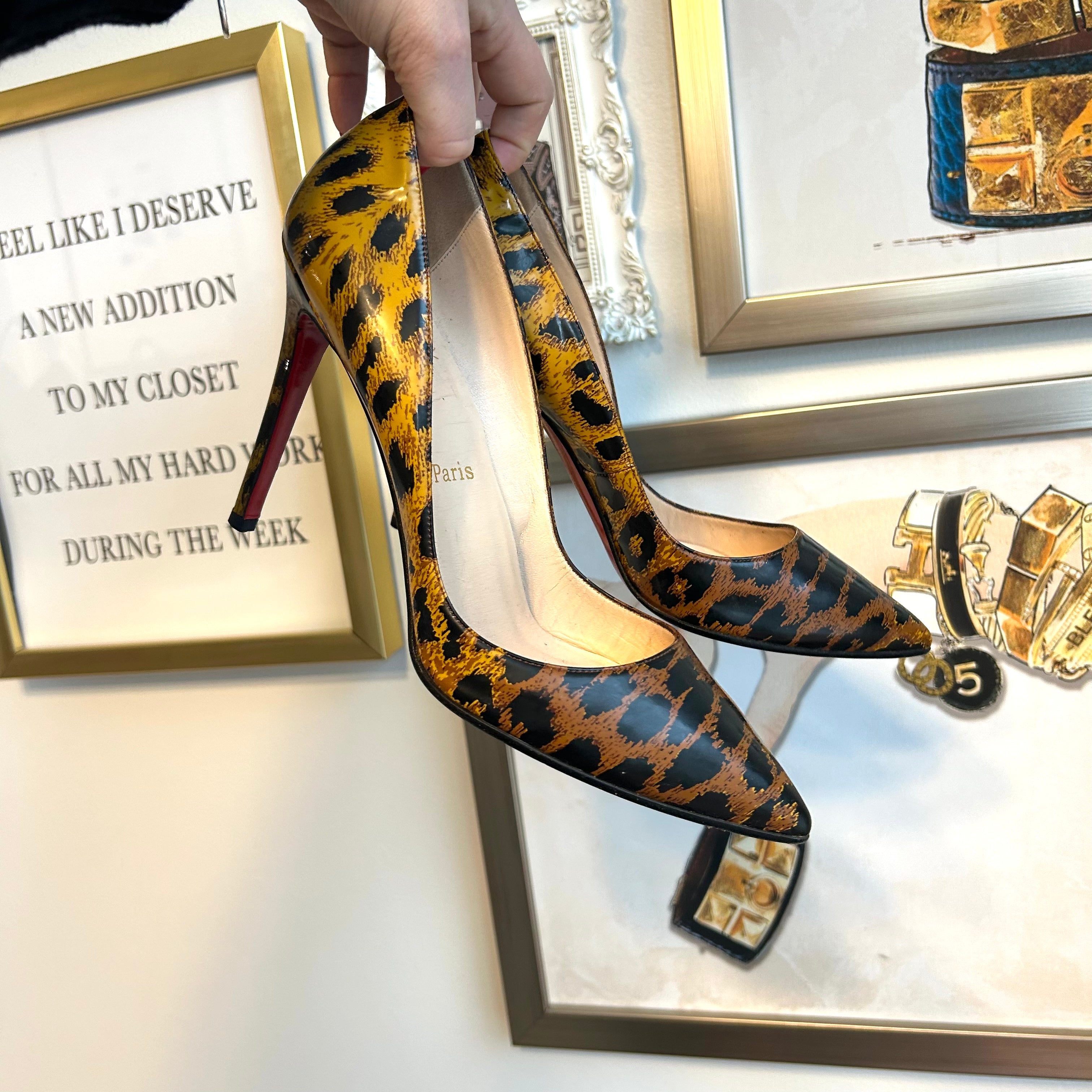 Pre-Owned CHRISTIAN LOUBOUTIN Brown Leopard Print Pigalle 100 - Size 41