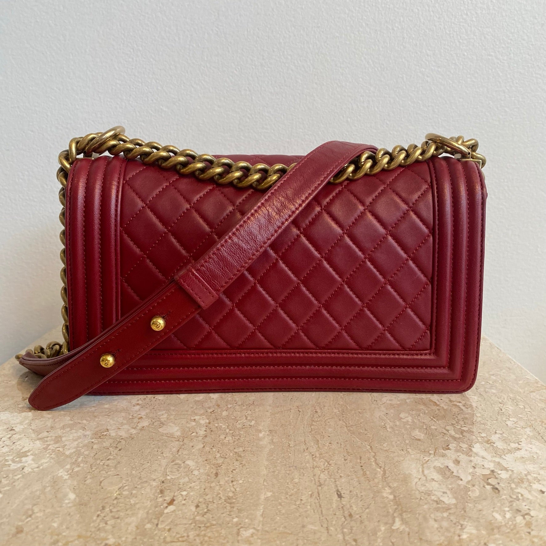Pre-Owned CHANEL Old Medium Red Boy Bag GHW