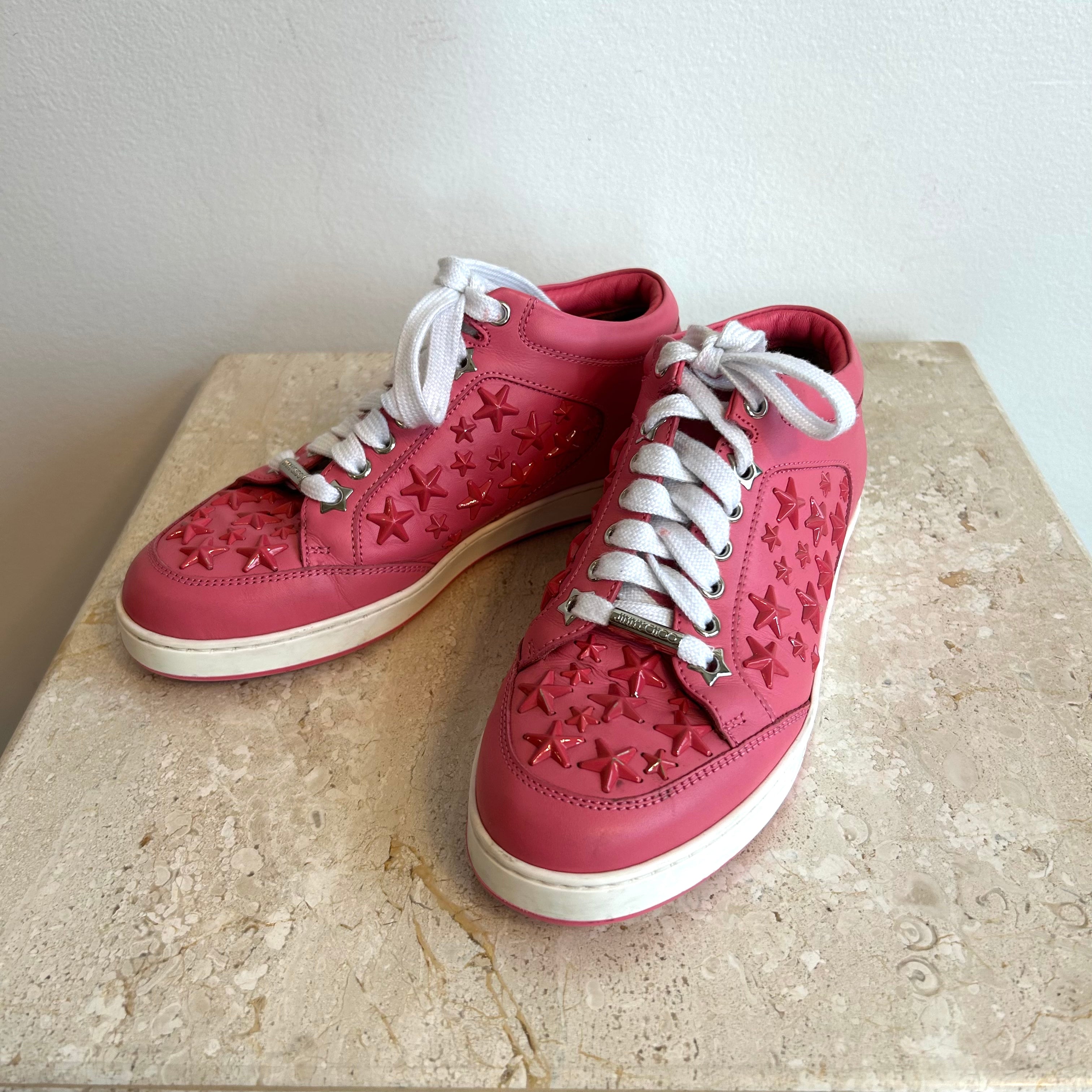 Pre-Owned JIMMY CHOO Miami Flamingo with Stars Sneakers - Size 35