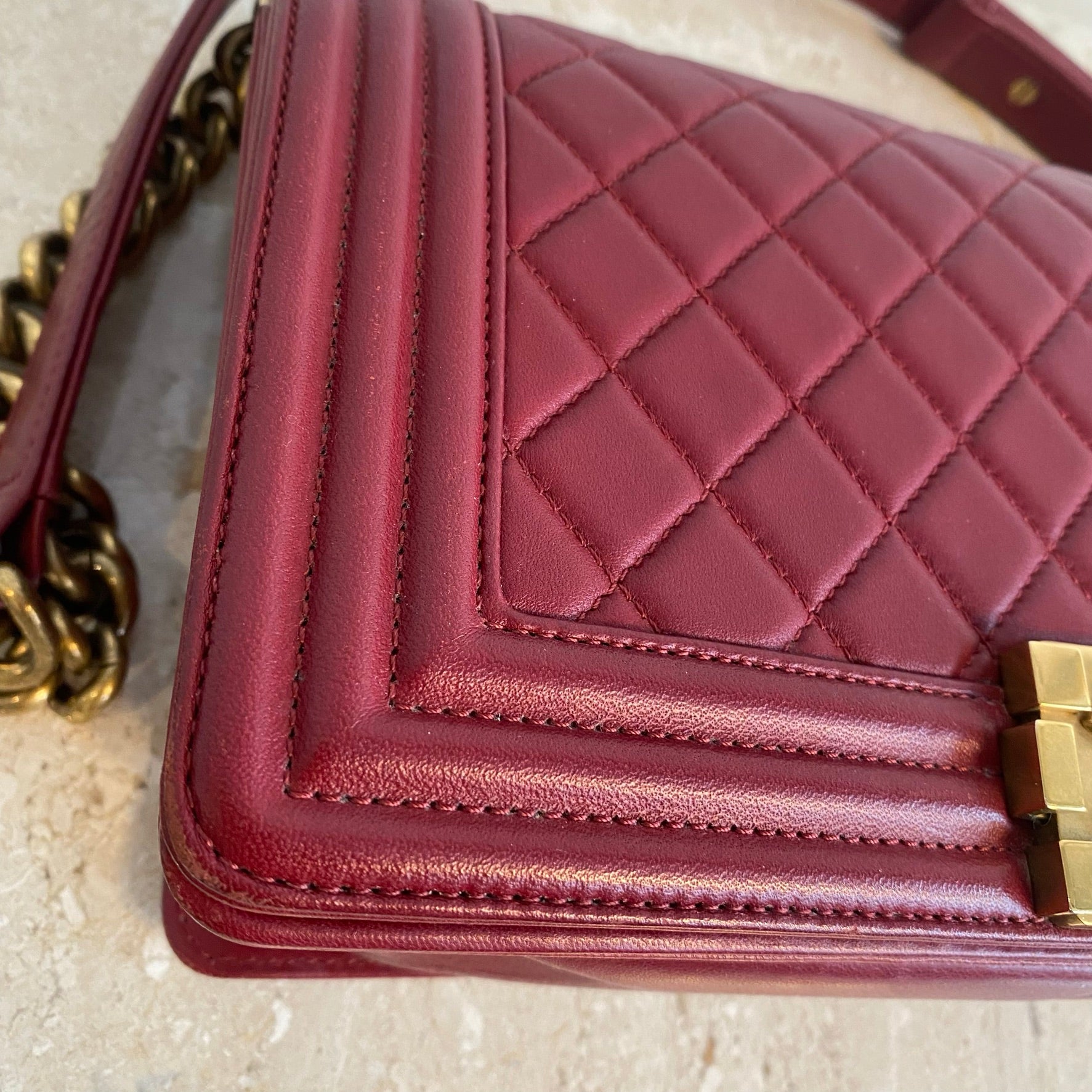 Pre-Owned CHANEL Old Medium Red Boy Bag GHW