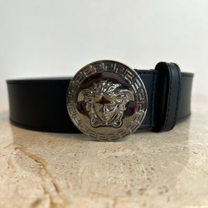 Pre-Owned VERSACE Classic Medusa Black Leather Belt - Size 100/40