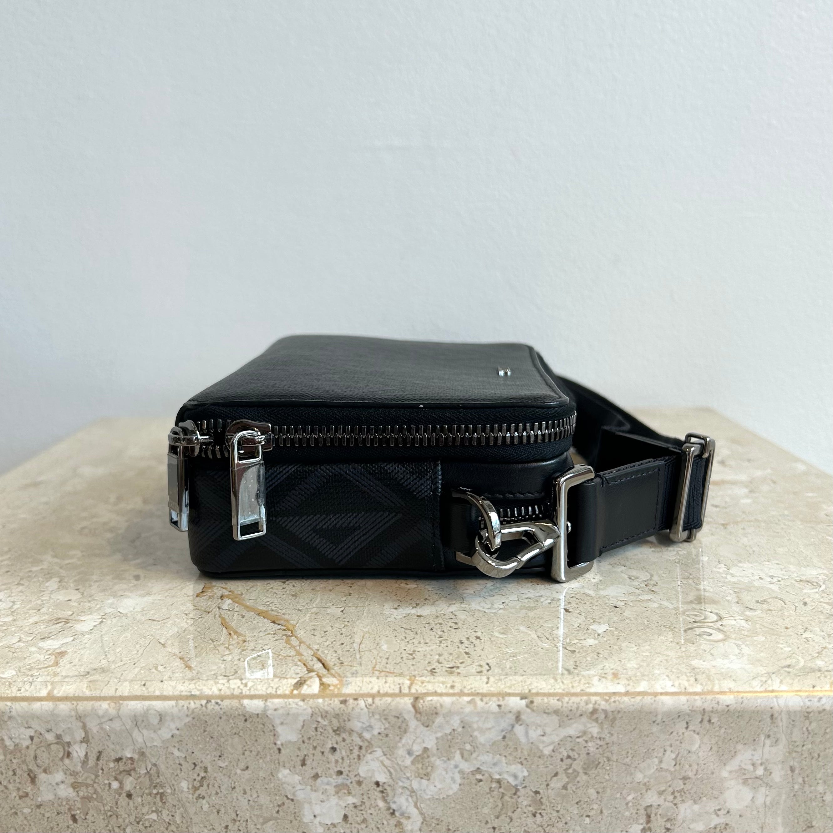 Pre-Owned DIOR CD Diamond Canvas Double Zip Crossbody Pouch