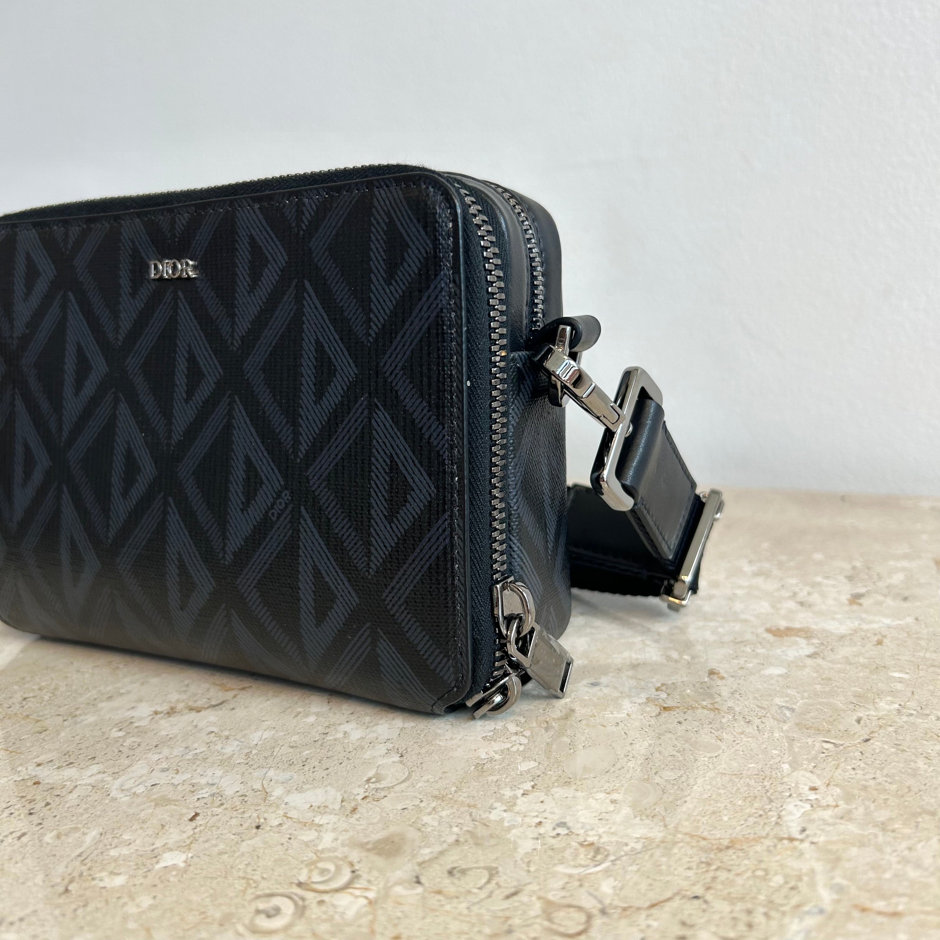 Pre-Owned DIOR CD Diamond Canvas Double Zip Crossbody Pouch