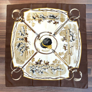 Pre-Owned HERMES Vintage Brown Meutes Silk Scarf - 90cm