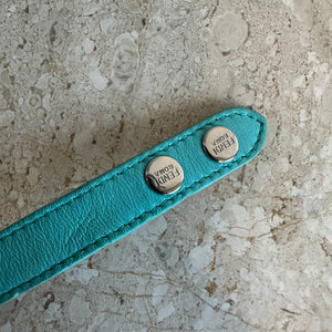 Pre-Owned FENDI Blue/Yellow Leather Logo Reversible Bracelet