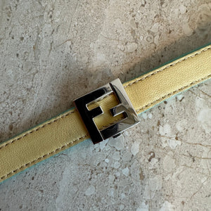 Pre-Owned FENDI Blue/Yellow Leather Logo Reversible Bracelet