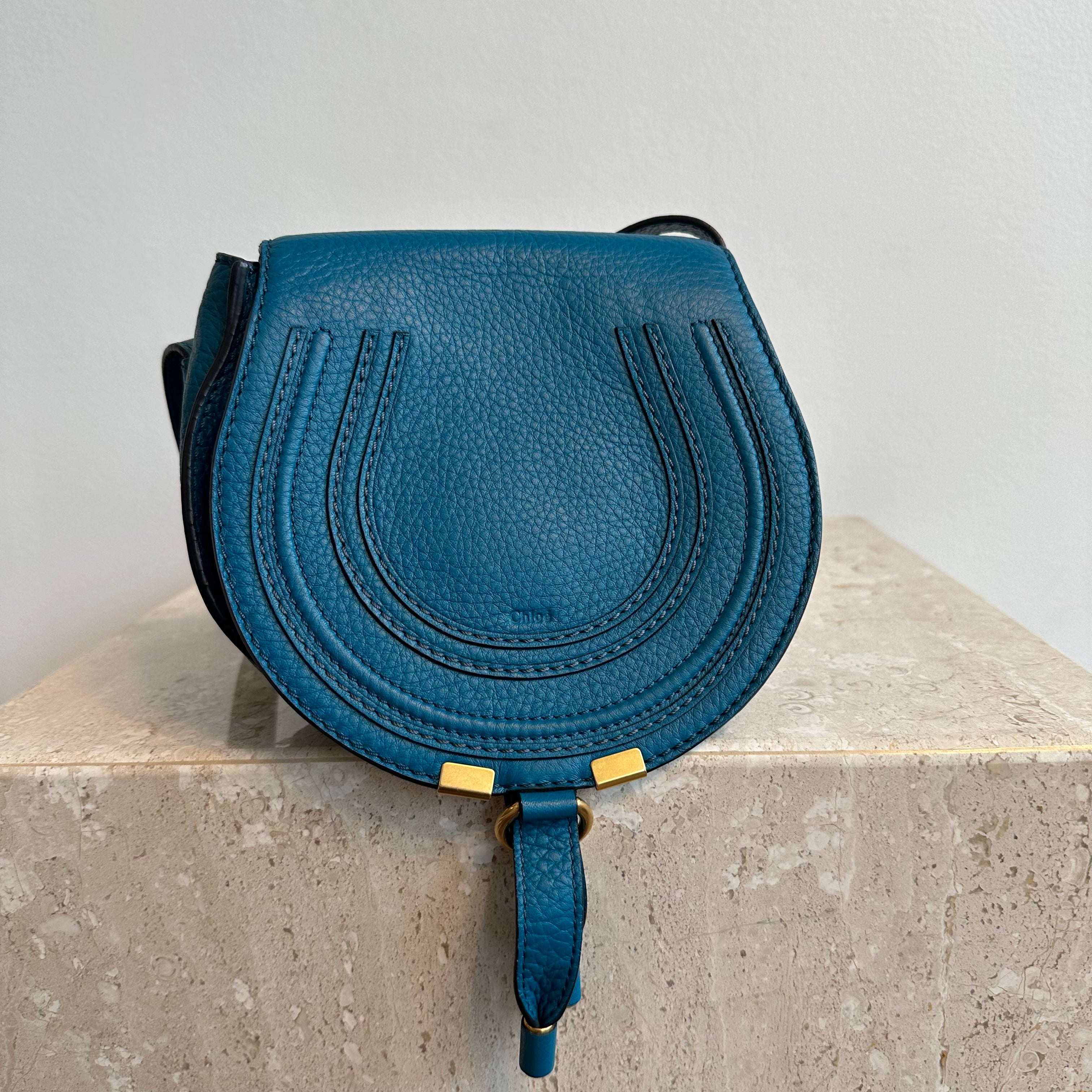 Pre-Owned CHLOE Teal Marcie Small Saddle Crossbody Bag