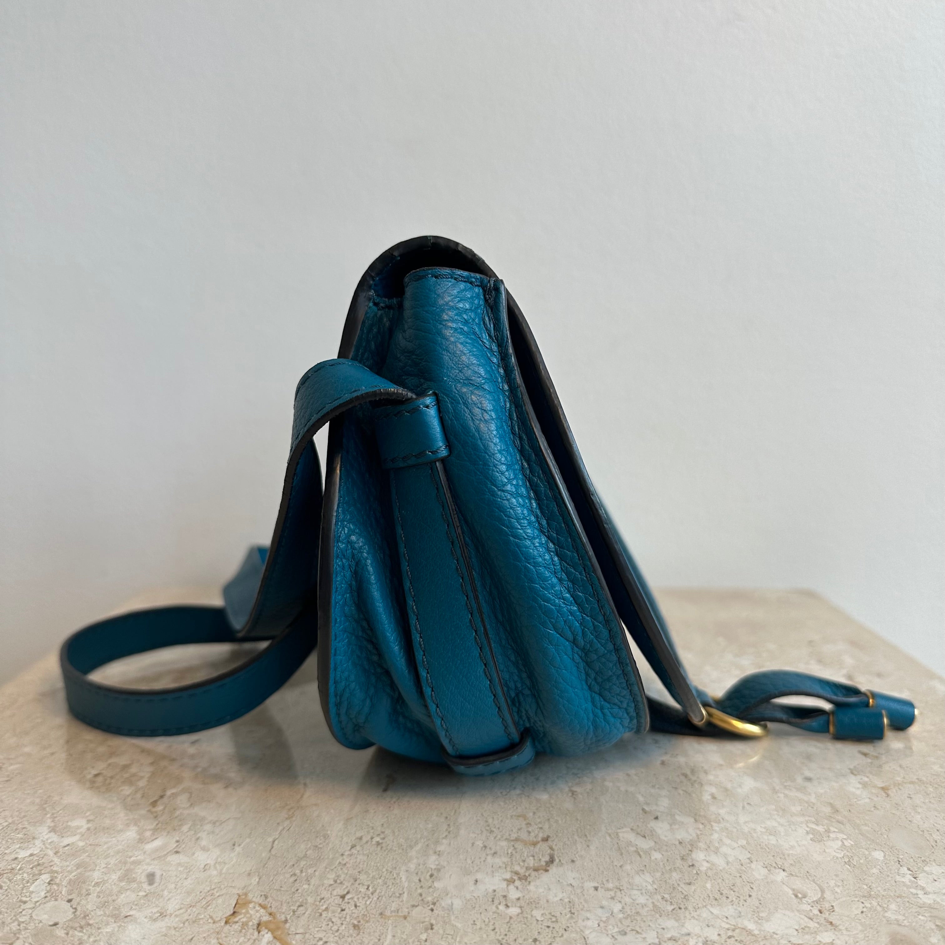 Pre-Owned CHLOE Teal Marcie Small Saddle Crossbody Bag