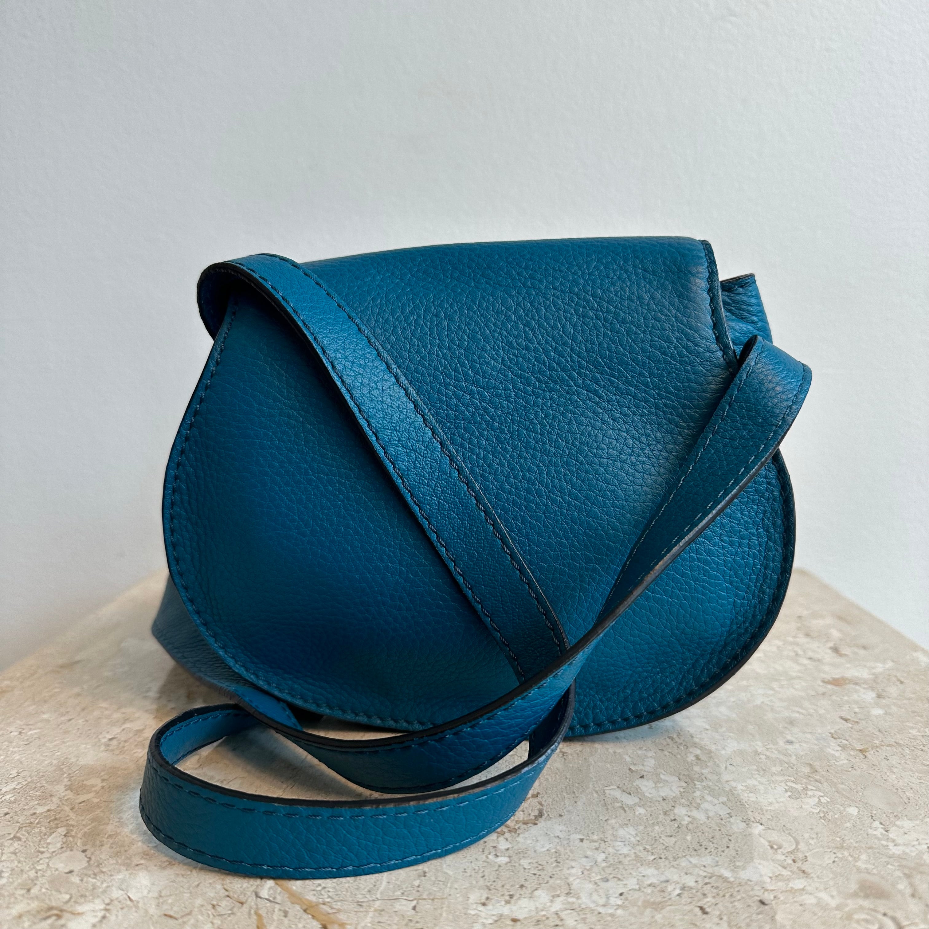 Pre-Owned CHLOE Teal Marcie Small Saddle Crossbody Bag