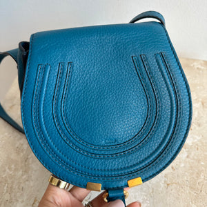 Pre-Owned CHLOE Teal Marcie Small Saddle Crossbody Bag