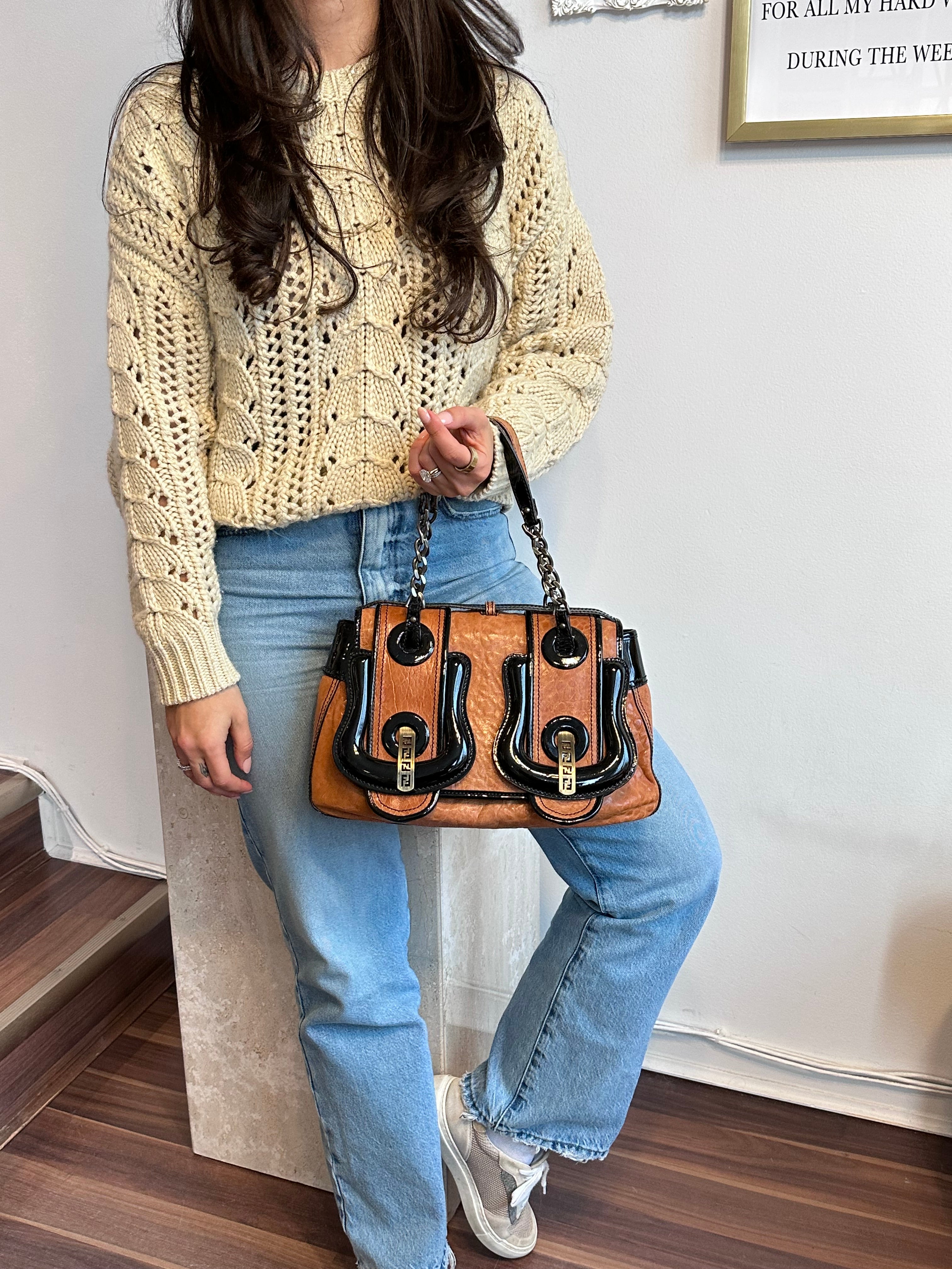Pre-Owned FENDI Nappa Patent Medium B Bag