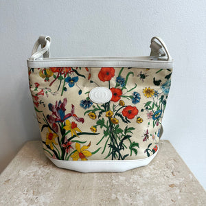 Pre-Owned GUCCI Vintage White Floral Printed Canvas Bucket Bag
