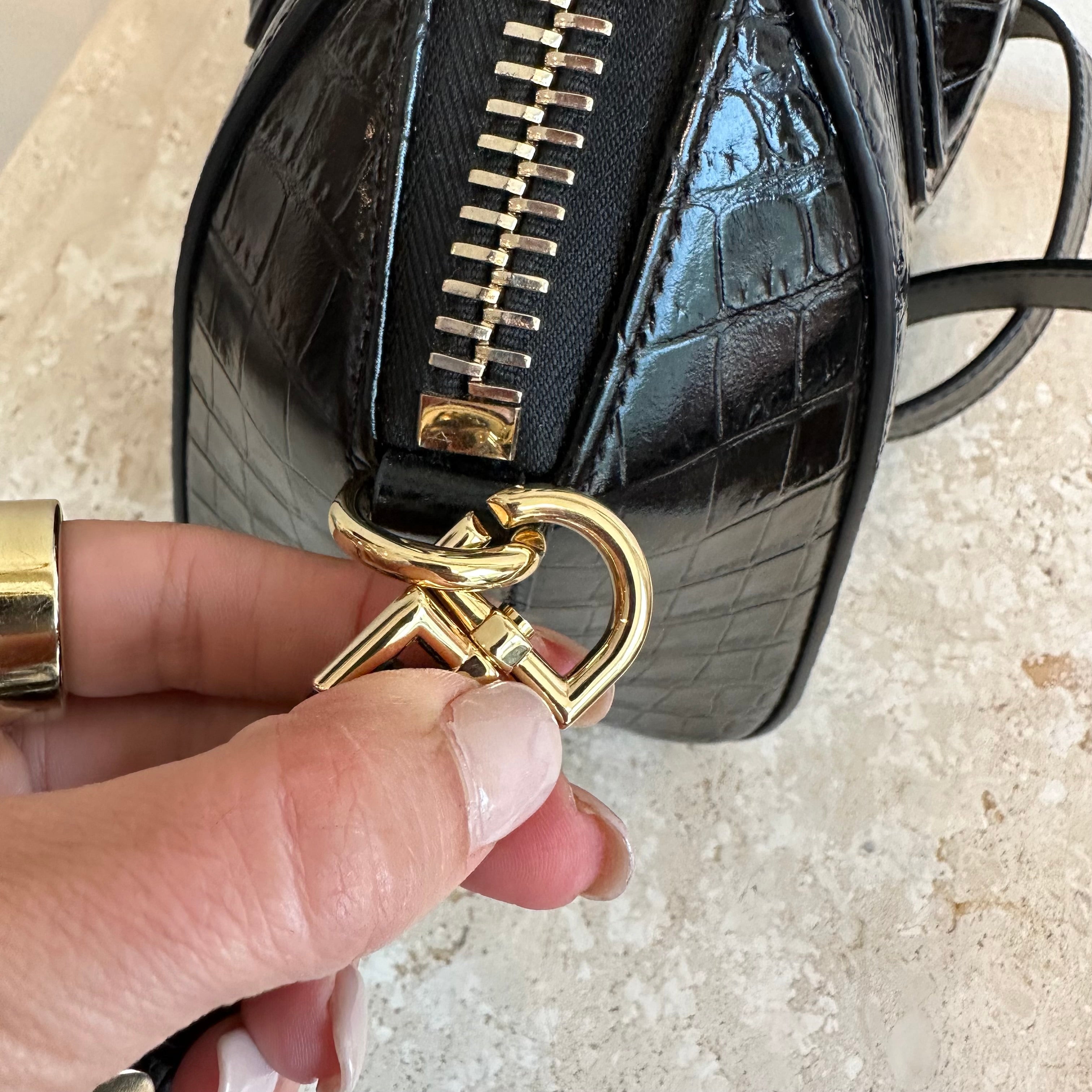 Pre-Owned GIVENCHY Mini Antigona Black Croc Embossed Leather Bag