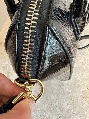 Pre-Owned GIVENCHY Mini Antigona Black Croc Embossed Leather Bag
