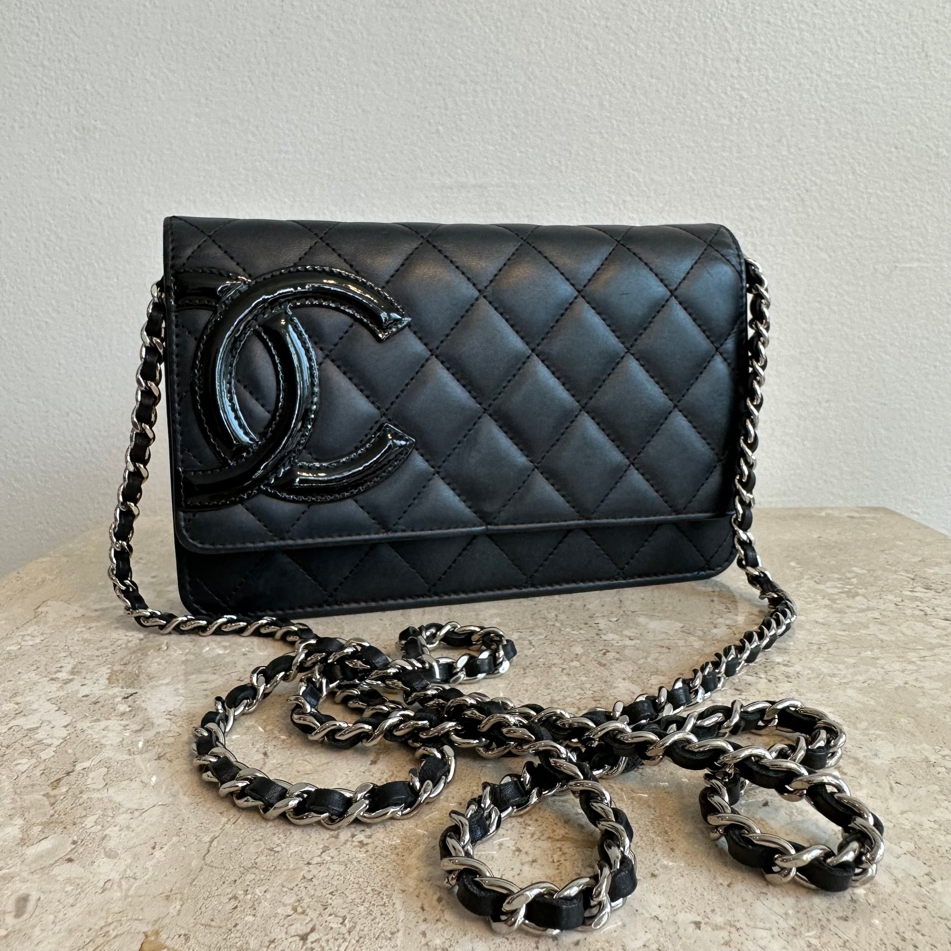 Pre-Owned CHANEL Black Cambon Wallet On Chain With Silver Hardware