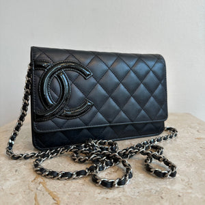 Pre-Owned CHANEL Black Cambon Wallet On Chain With Silver Hardware