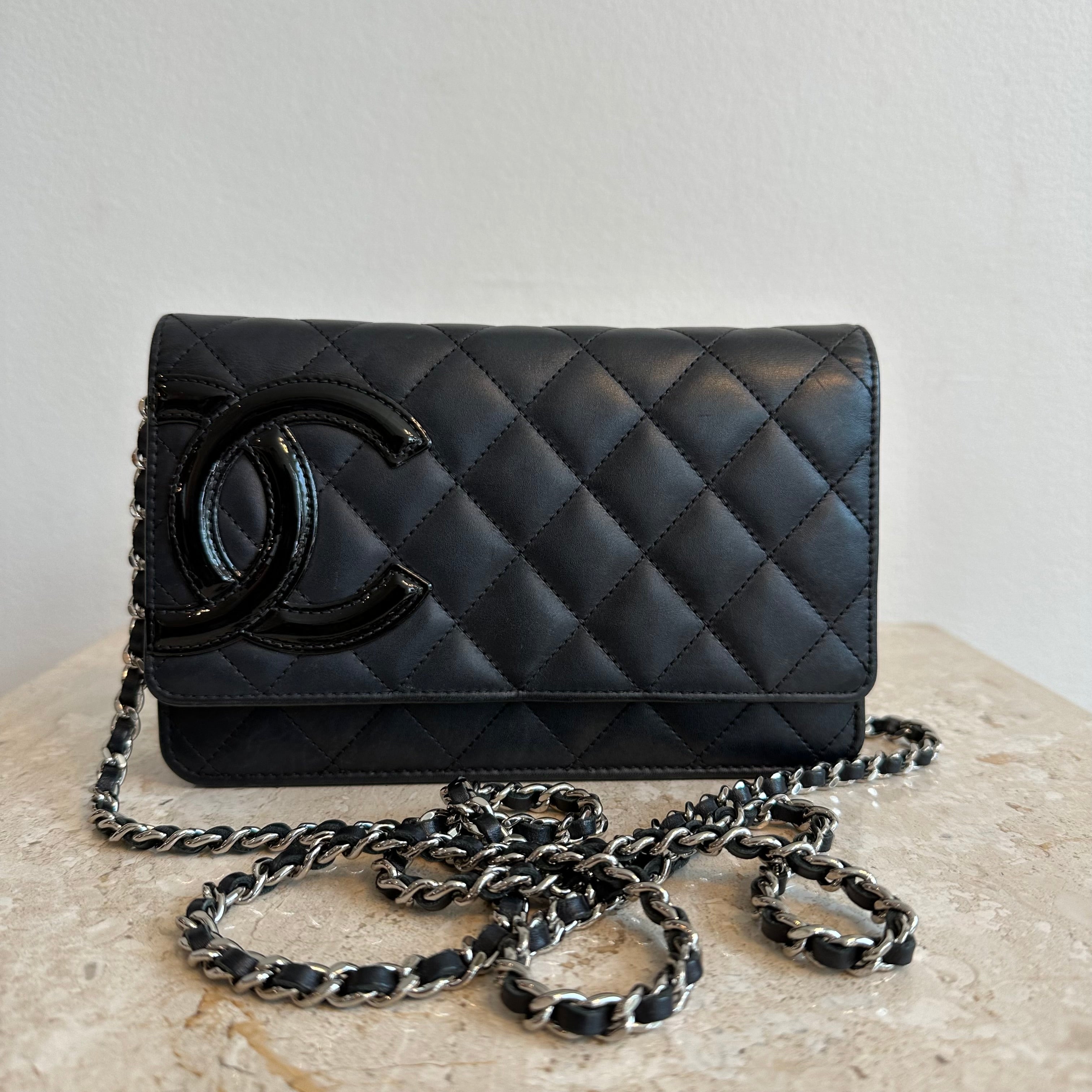 Pre-Owned CHANEL Black Cambon Wallet On Chain With Silver Hardware