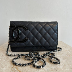 Pre-Owned CHANEL Black Cambon Wallet On Chain With Silver Hardware