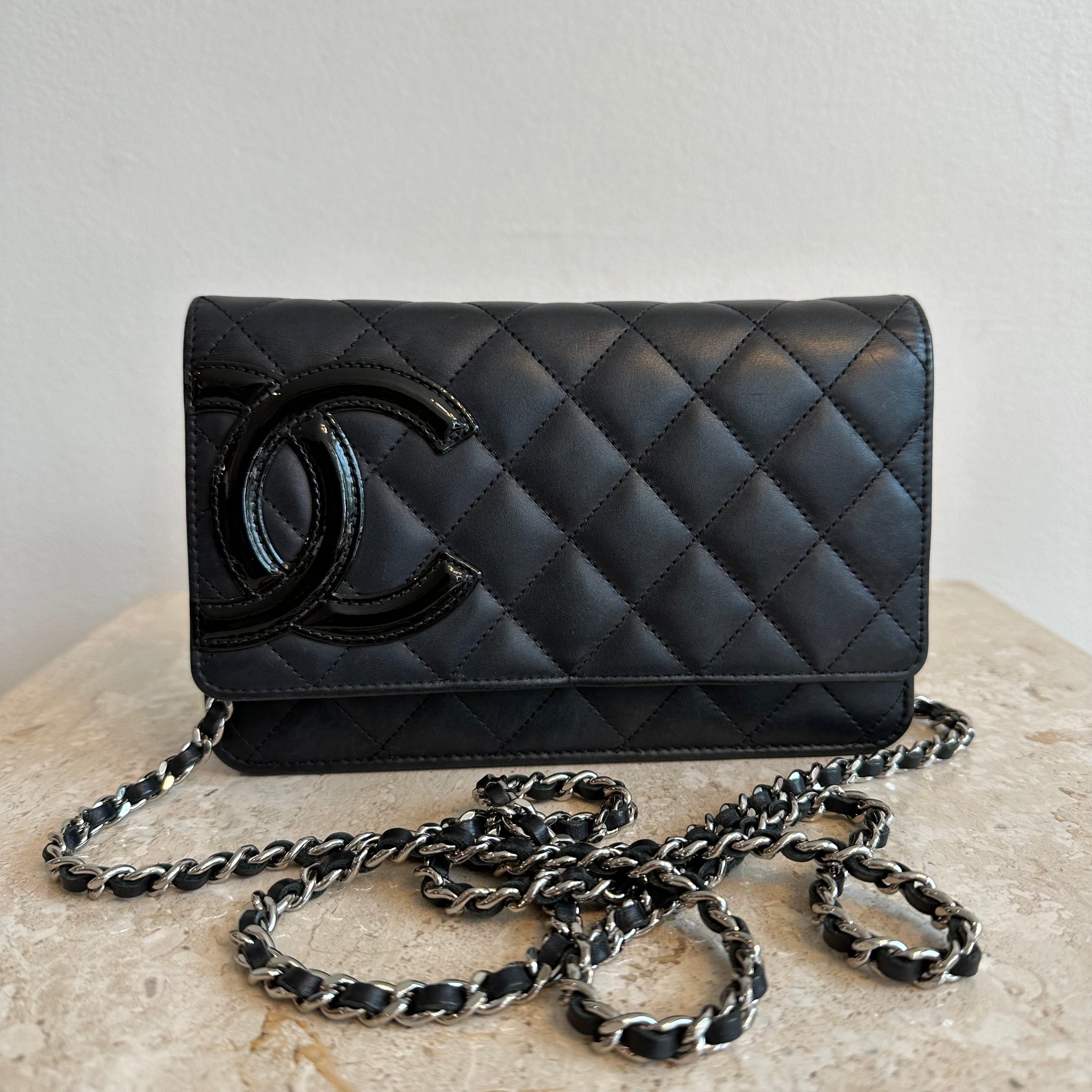 Pre-Owned CHANEL Black Cambon Wallet On Chain With Silver Hardware