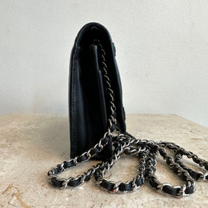 Pre-Owned CHANEL Black Cambon Wallet On Chain With Silver Hardware
