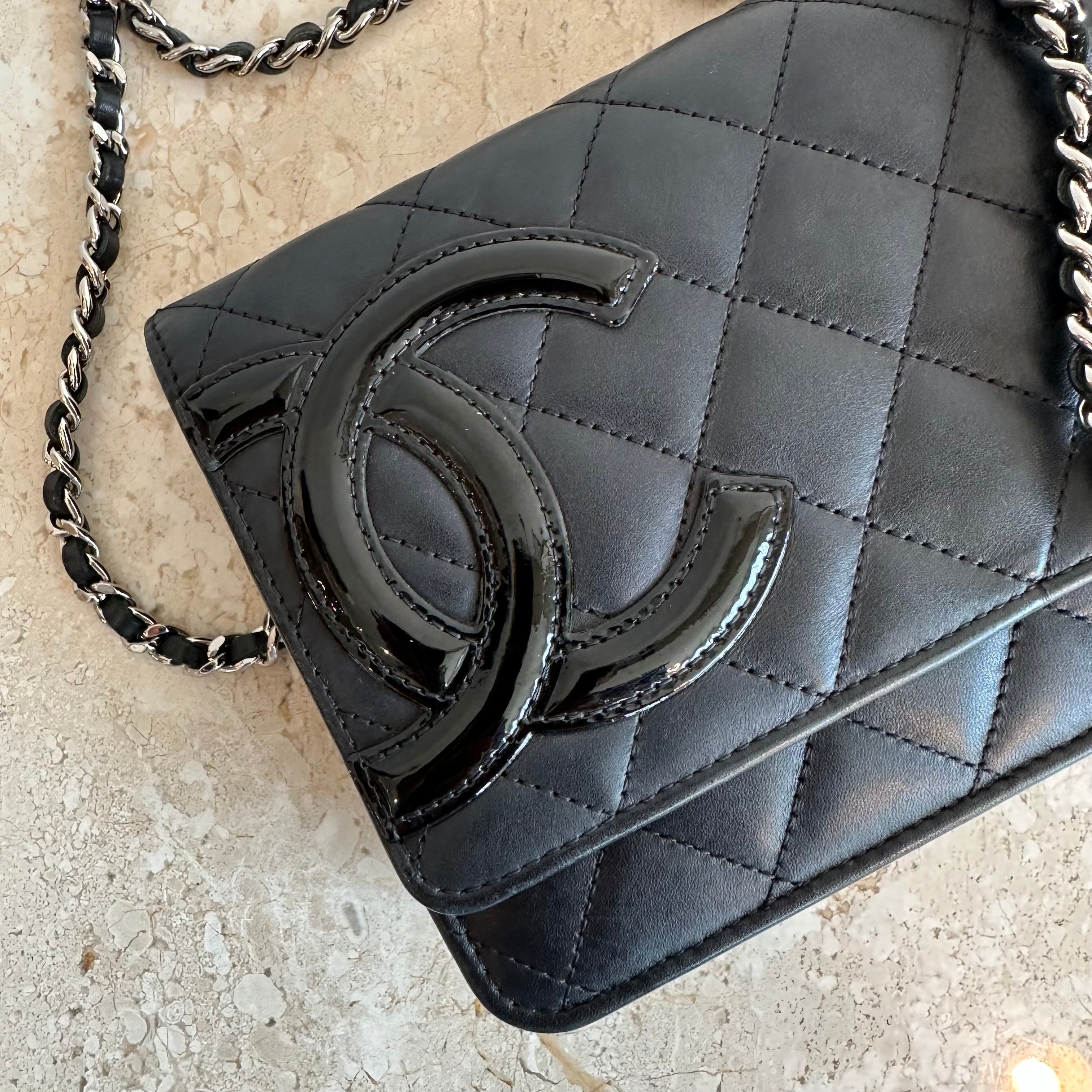 Pre-Owned CHANEL Black Cambon Wallet On Chain With Silver Hardware