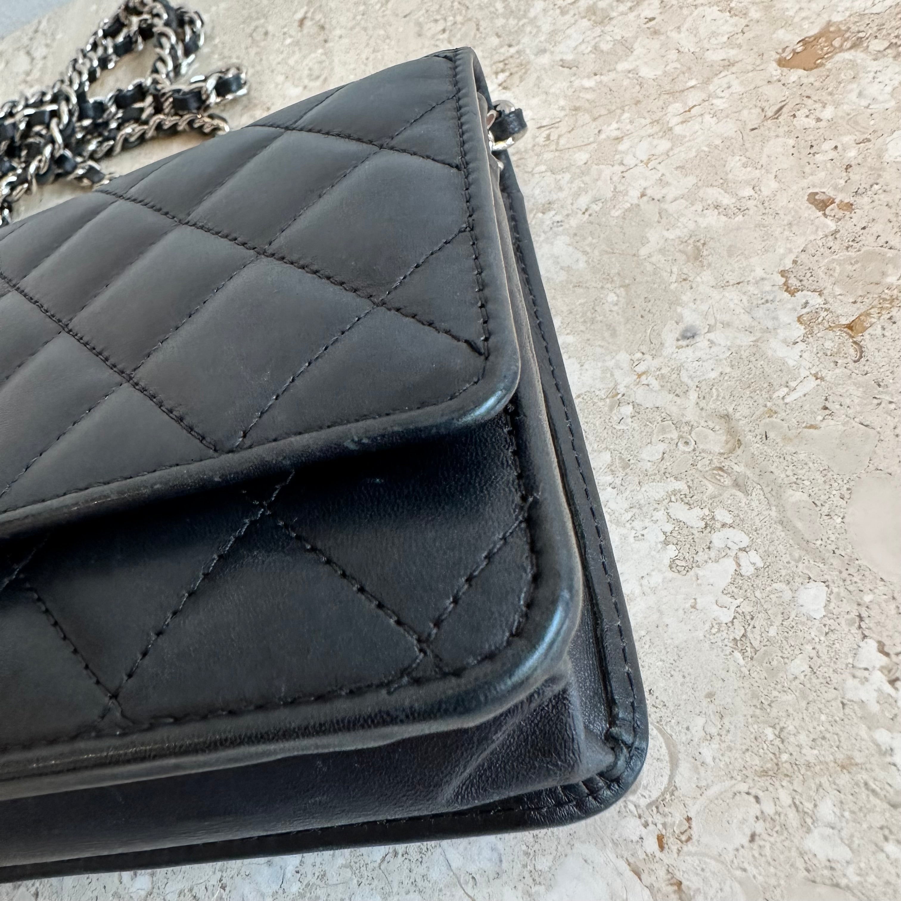 Pre-Owned CHANEL Black Cambon Wallet On Chain With Silver Hardware