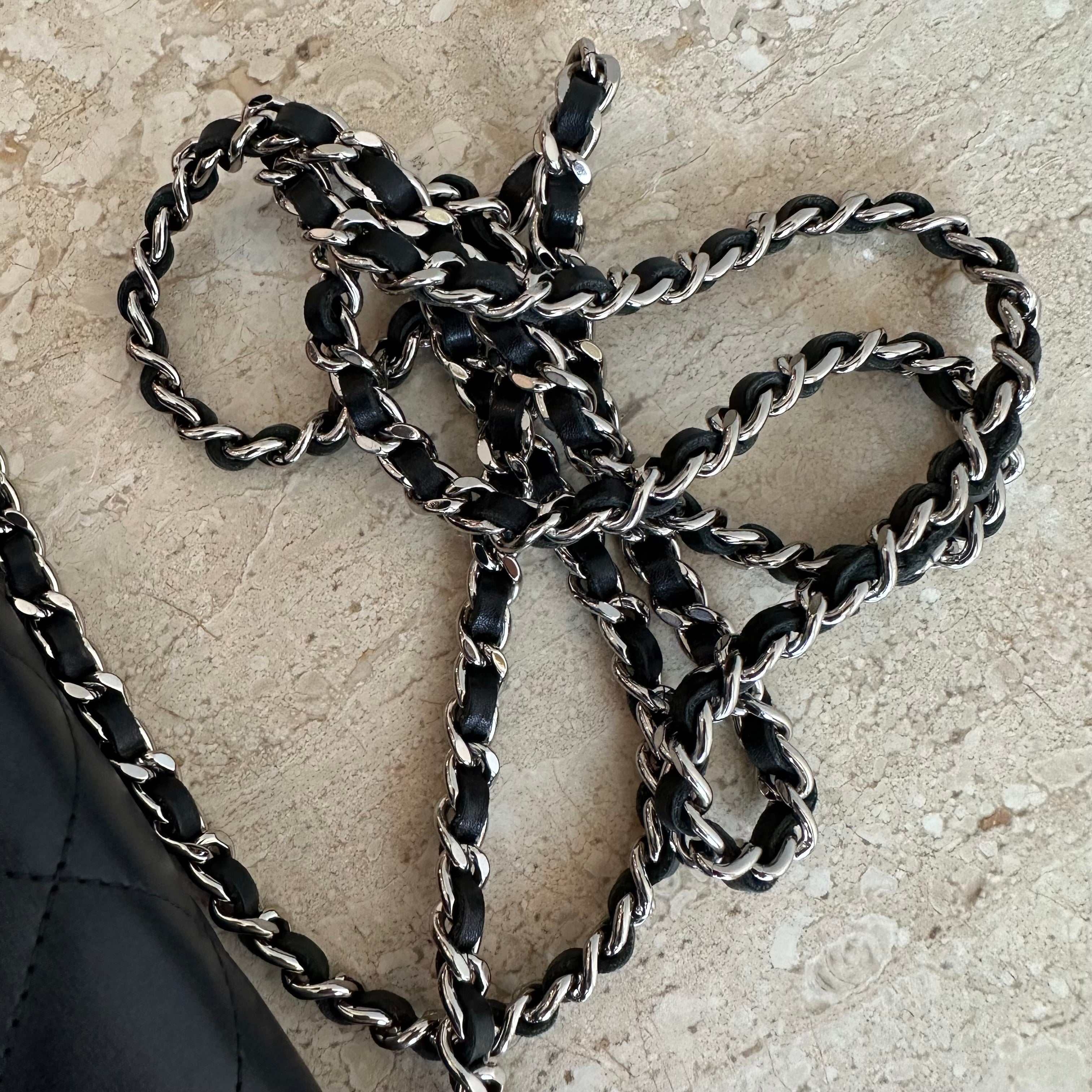 Pre-Owned CHANEL Black Cambon Wallet On Chain With Silver Hardware