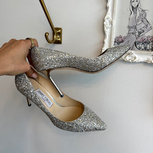 Pre-Owned JIMMY CHOO Champagne Romy Glitter Pump - Size 38.5