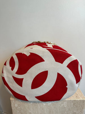 Pre-Owned CHANEL Vintage Red and White Canvas Beach Bag