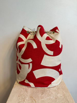 Pre-Owned CHANEL Vintage Red and White Canvas Beach Bag