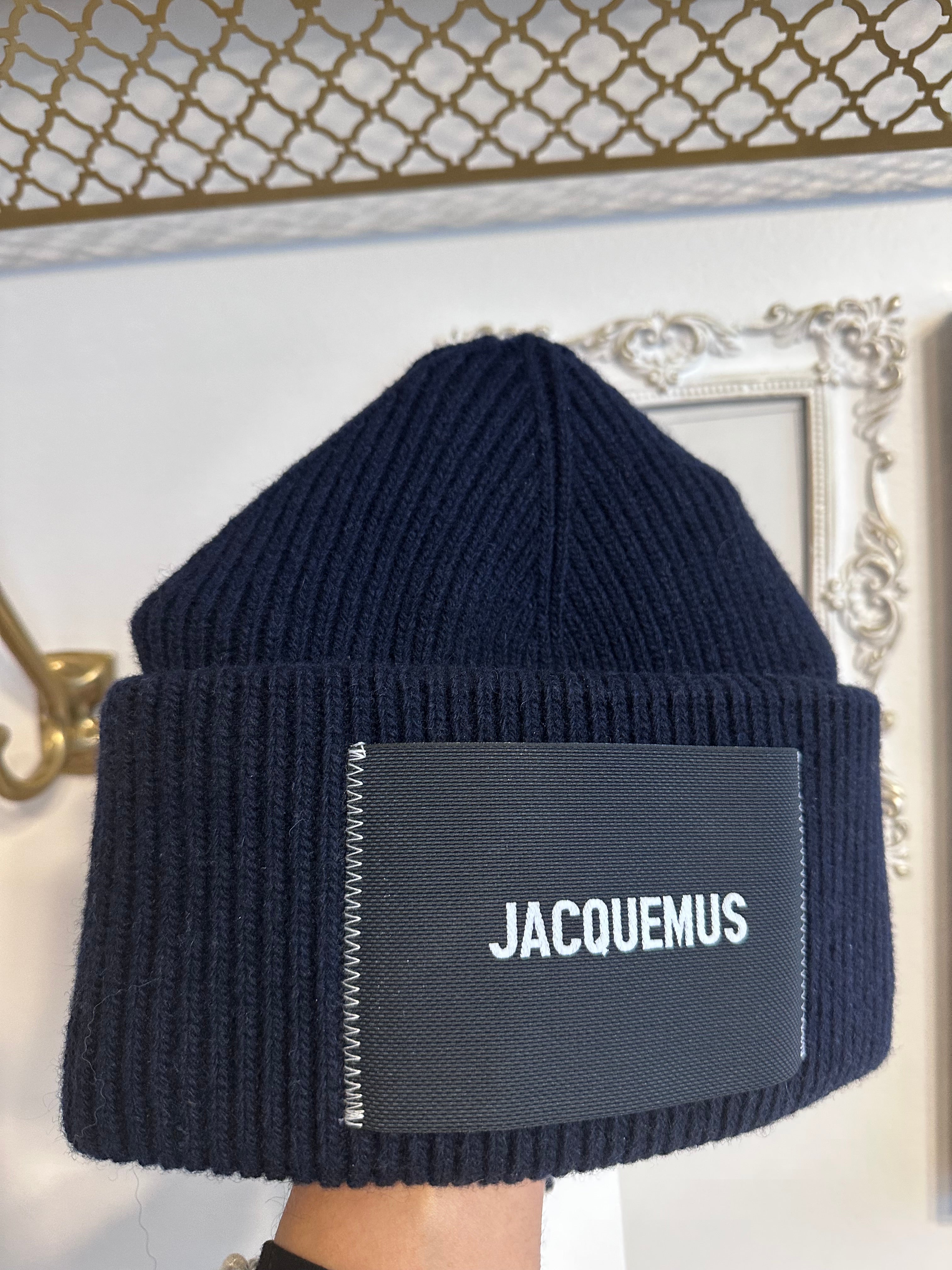 Pre-Owned JACQUEMUS Le Bonnet Logo Patch Navy Beanie