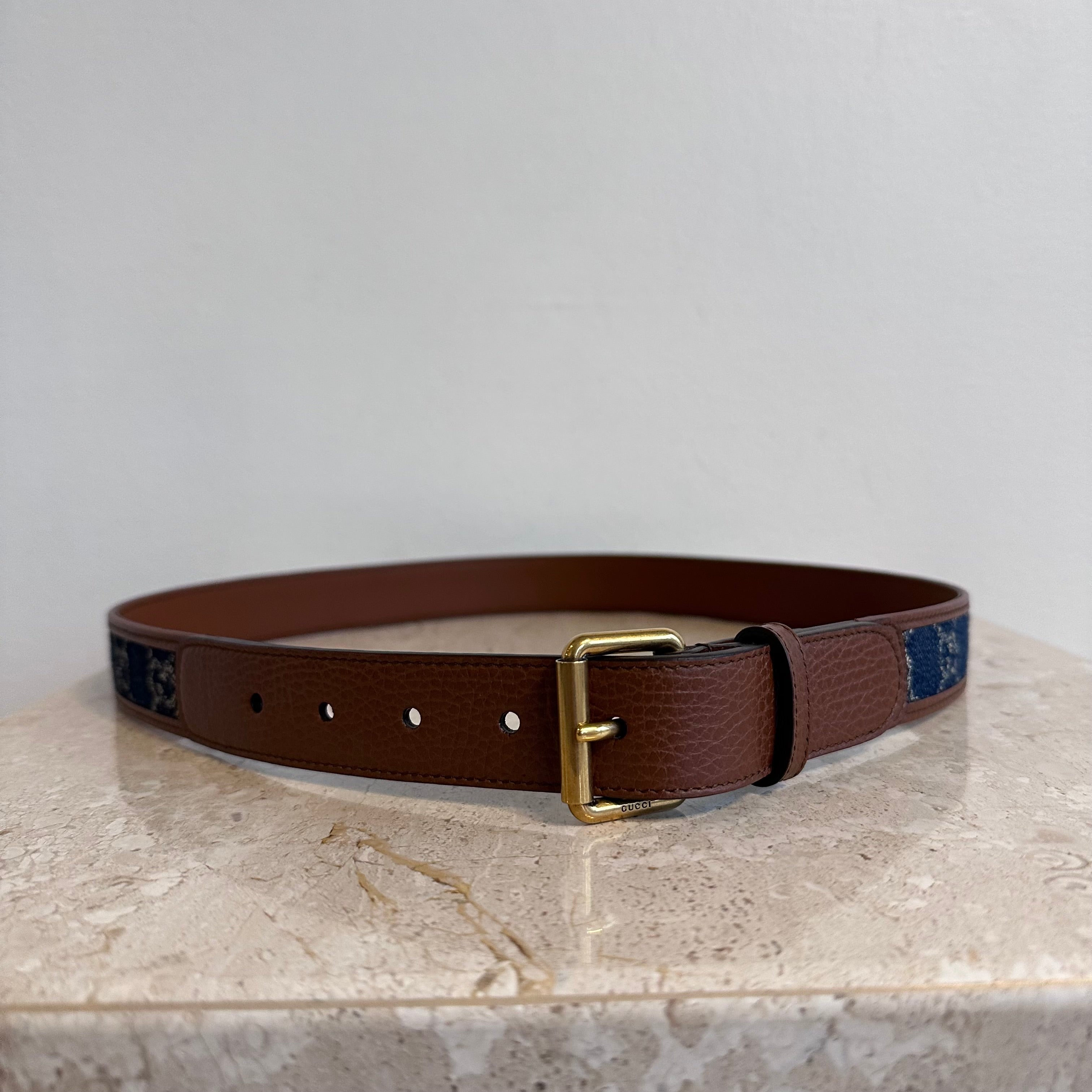 Pre-Owned Gucci GG Denim 85/34 Skinny Belt